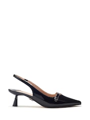Moda in Pelle Silver Godal Pointed Heel Shoes With Front Strap And Pearl Trim - Image 1 of 4