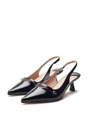 Moda in Pelle Silver Godal Pointed Heel Shoes With Front Strap And Pearl Trim - Image 2 of 4