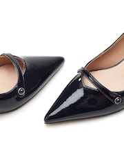 Moda in Pelle Silver Godal Pointed Heel Shoes With Front Strap And Pearl Trim - Image 3 of 4