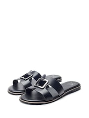 Moda in Pelle Jeanie Trim Detail Flat Brown Sandals - Image 2 of 4