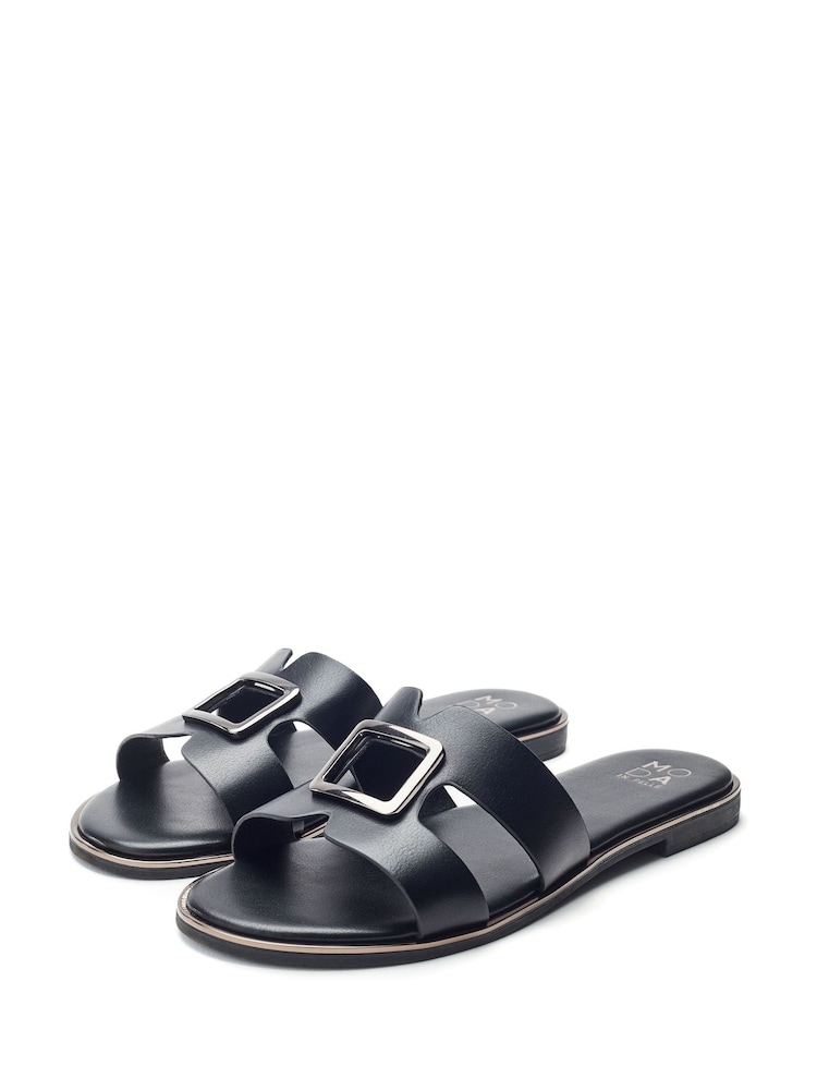 Moda in Pelle Jeanie Trim Detail Flat Brown Sandals - Image 2 of 4