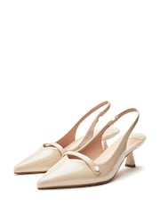 Moda in Pelle Silver Godal Pointed Heel Shoes With Front Strap And Pearl Trim - Image 2 of 4