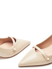 Moda in Pelle Silver Godal Pointed Heel Shoes With Front Strap And Pearl Trim - Image 3 of 4