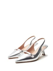 Moda in Pelle Silver Godal Pointed Heel Shoes With Front Strap And Pearl Trim - Image 2 of 4