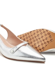 Moda in Pelle Silver Godal Pointed Heel Shoes With Front Strap And Pearl Trim - Image 3 of 4