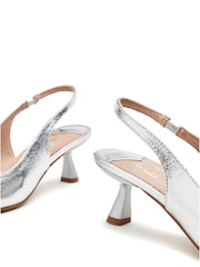 Moda in Pelle Silver Godal Pointed Heel Shoes With Front Strap And Pearl Trim - Image 4 of 4