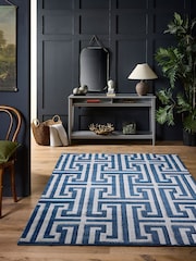 Origin Rug Collection. Navy or Grey Greek Key Rug - Image 1 of 5
