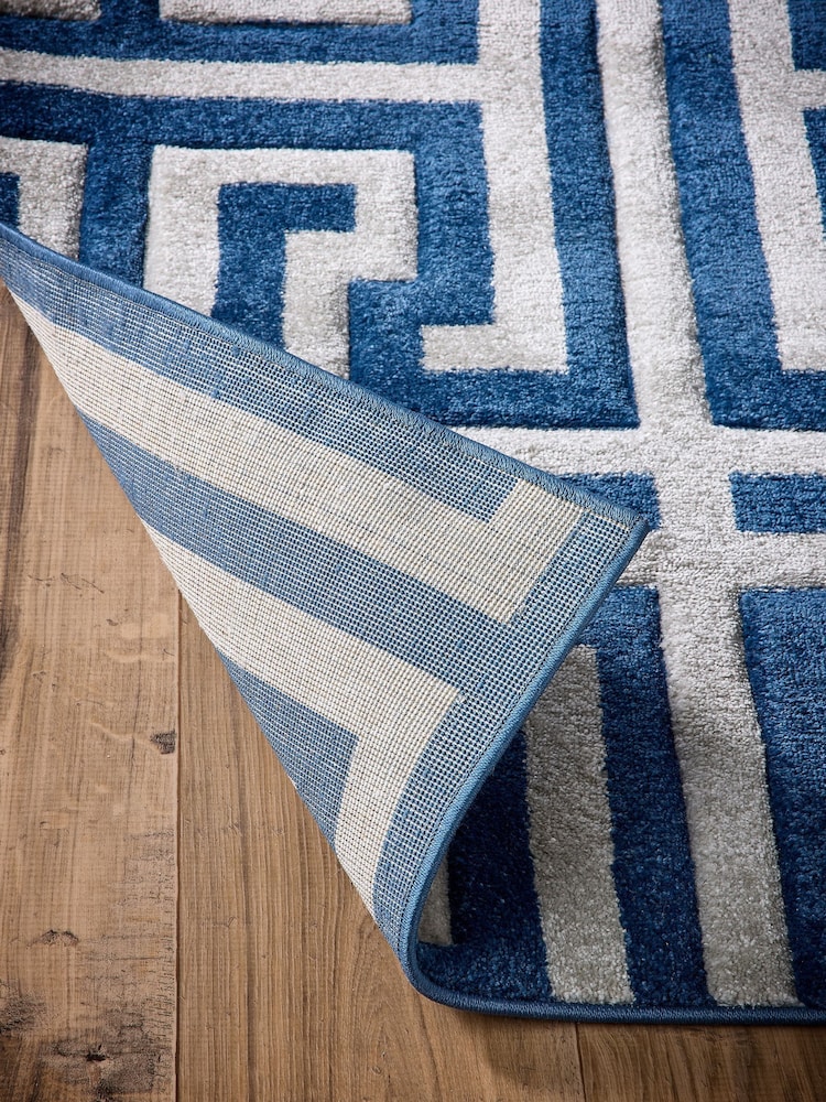 Origin Rug Collection. Navy or Grey Greek Key Rug - Image 2 of 5