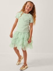 Monsoon Green Embellished T-Shirt & Ruffle Skirt Set - Image 1 of 1