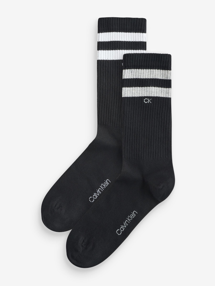 Calvin Klein Black Striped Crew Socks 2 Pack - Image 1 of 3 Calvin Klein Black Striped Crew Socks 2 Pack - Image 1 of 3