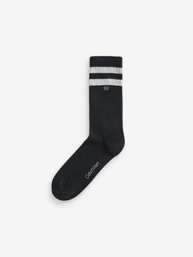 Calvin Klein Black Striped Crew Socks 2 Pack - Image 3 of 3 Calvin Klein Black Striped Crew Socks 2 Pack - Image 3 of 3