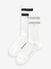 Calvin Klein White Striped Crew Socks 2 Pack - Image 1 of 3