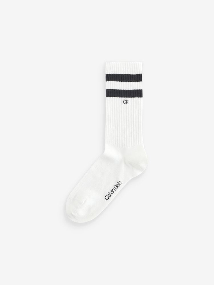 Calvin Klein White Striped Crew Socks 2 Pack - Image 2 of 3