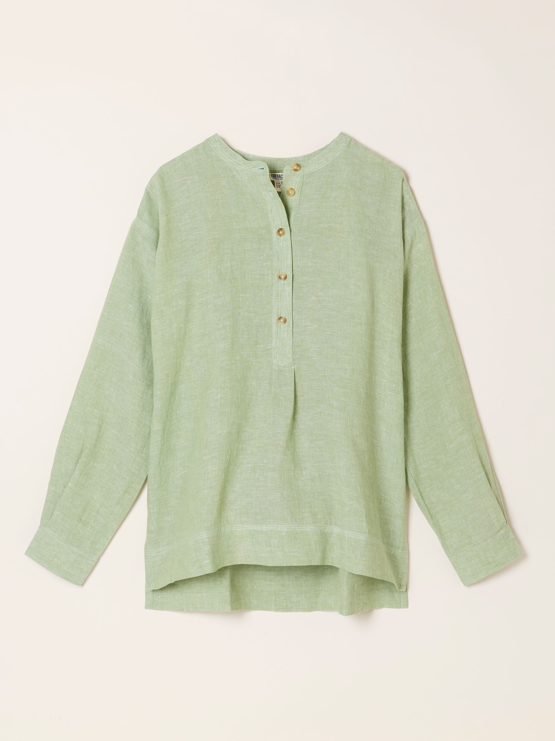 Buy FatFace Julia Green Petite 100% Linen Popover Shirt from the