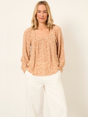 FatFace Cat Ochre Yellow Mono Texture Petite Blouse - Image 3 of 5