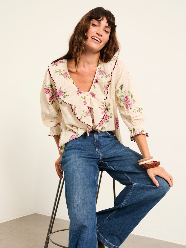 FatFace Carly Ivory Spring Floral Petite Blouse - Image 1 of 6 FatFace Carly Ivory Spring Floral Petite Blouse - Image 1 of 6