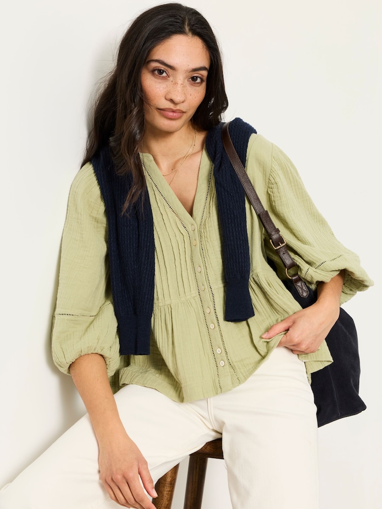 FatFace Rosalie Green Petite Embroidered Blouse - Image 1 of 7