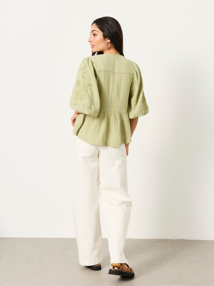 FatFace Rosalie Green Petite Embroidered Blouse - Image 2 of 7