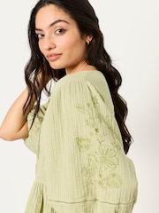 FatFace Rosalie Green Petite Embroidered Blouse - Image 3 of 7