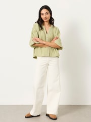 FatFace Rosalie Green Petite Embroidered Blouse - Image 5 of 7