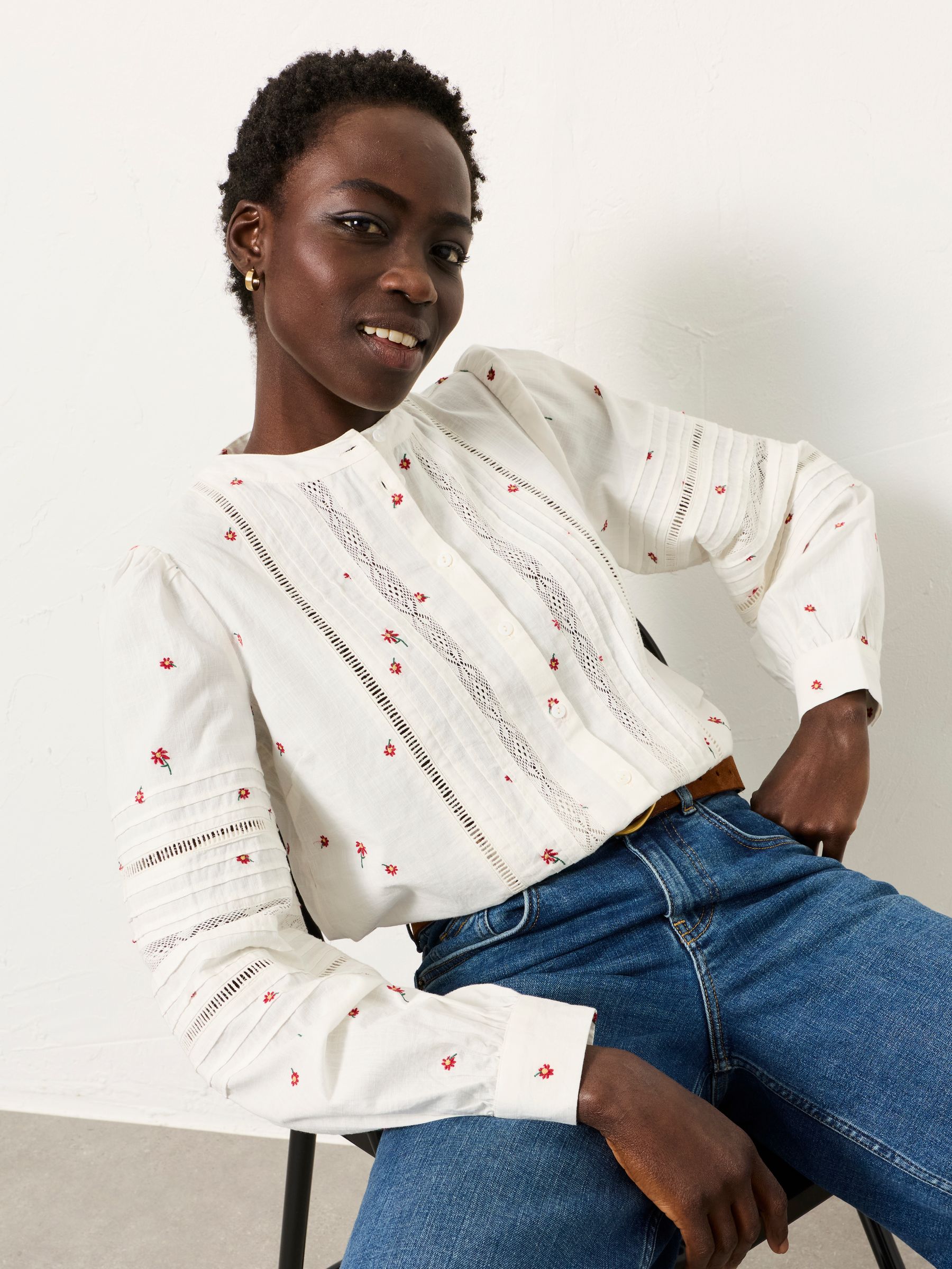 Fat Face Women's Ivory Fatface Jane Petite Embroidered Shirt