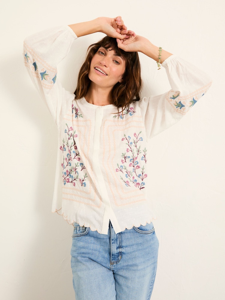FatFace Betsie Ivory Petite Embroidered Blouse - Image 1 of 6