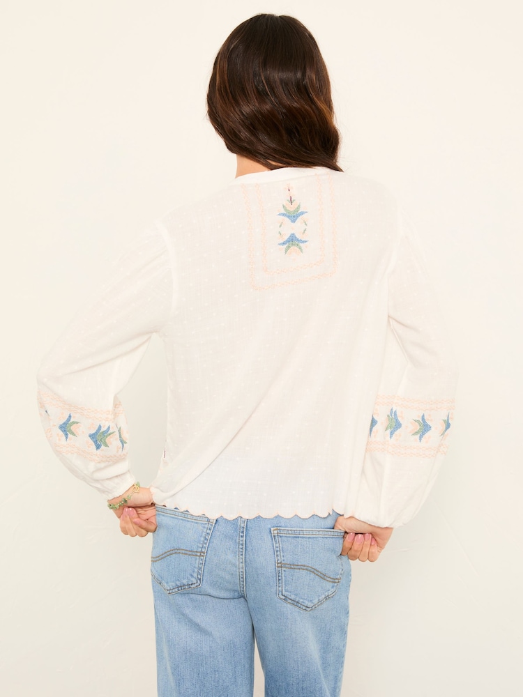 FatFace Betsie Ivory Petite Embroidered Blouse - Image 2 of 6