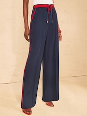 Love & Roses Navy Side Stripe Wide Leg Trousers - Image 5 of 5