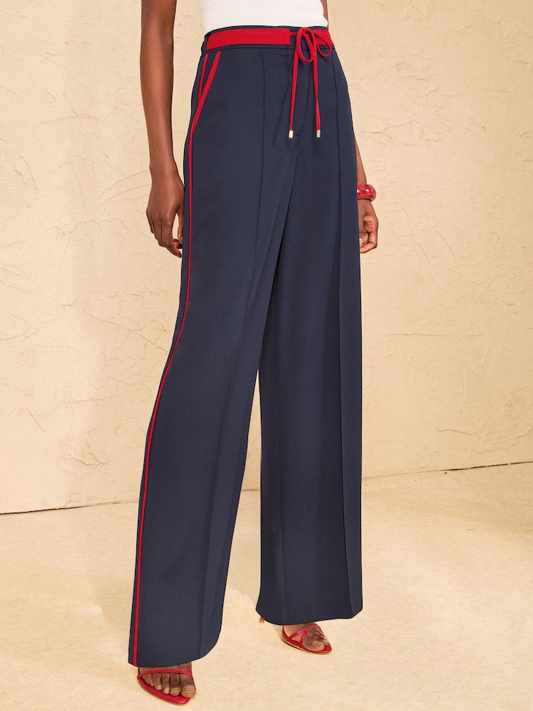 Love & Roses Navy Side Stripe Wide Leg Trousers - Image 5 of 5