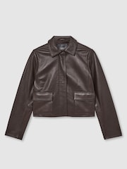 Reiss Chocolate Brown Drew Collared Leather Jacket - Image 2 of 6
