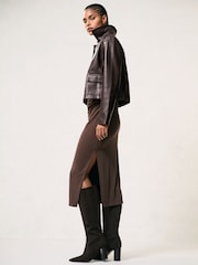 Reiss Chocolate Brown Drew Collared Leather Jacket - Image 4 of 6