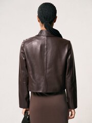 Reiss Chocolate Brown Drew Collared Leather Jacket - Image 5 of 6