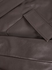 Reiss Chocolate Brown Drew Collared Leather Jacket - Image 6 of 6