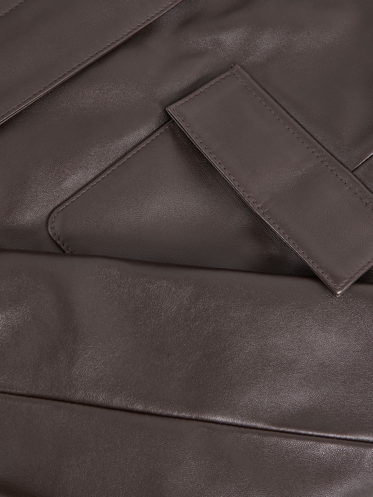 Reiss Chocolate Brown Drew Collared Leather Jacket - Image 6 of 6 Reiss Chocolate Brown Drew Collared Leather Jacket - Image 6 of 6