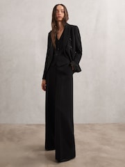 Reiss Black Gabi Petite Wide-Leg Suit Trousers - Image 3 of 7