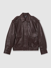 Reiss Aubergine Peyton Petite Oversized Leather Jacket - Image 2 of 9