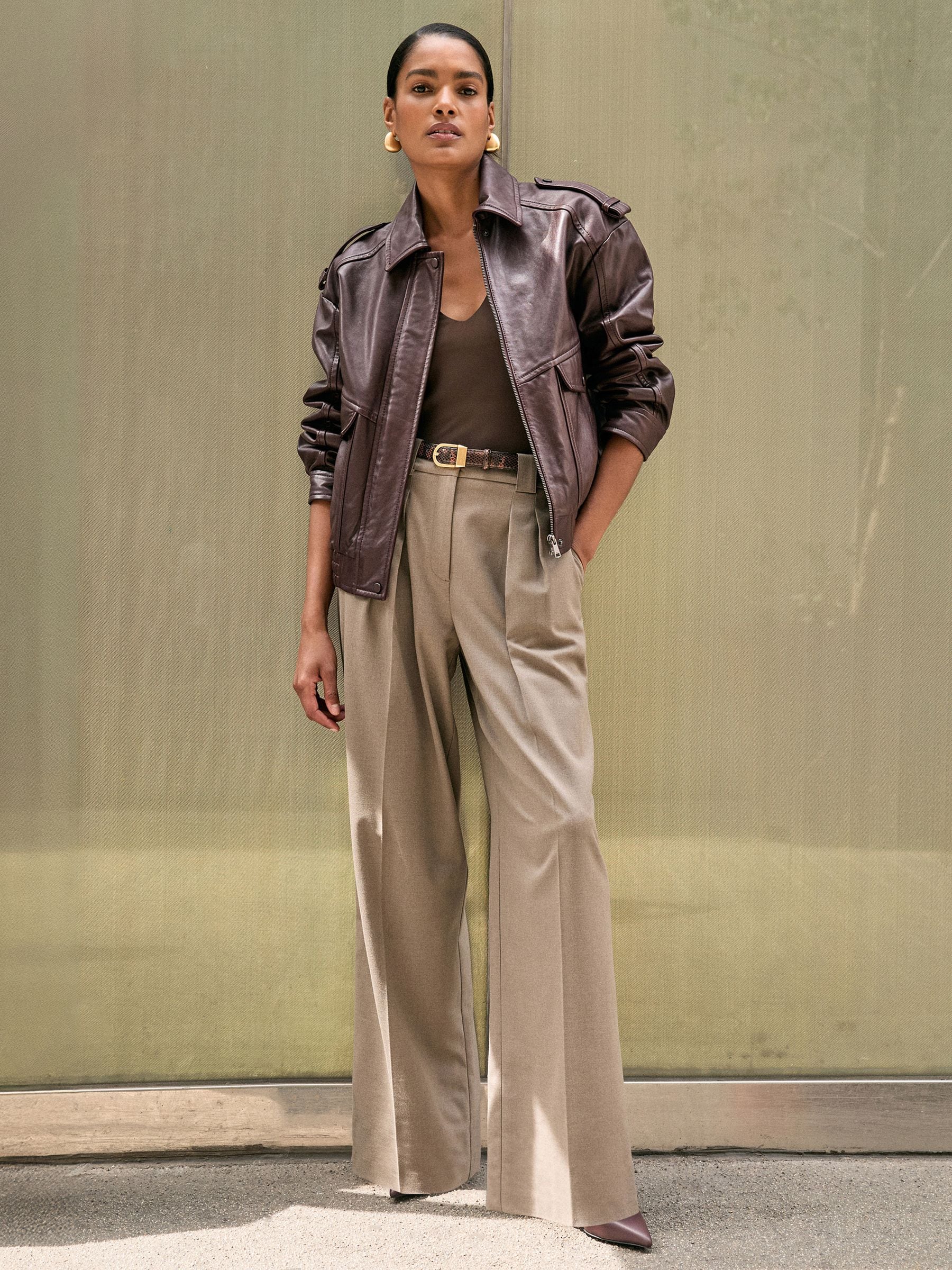 Buy Reiss Aubergine Peyton Petite Oversized Leather Jacket from