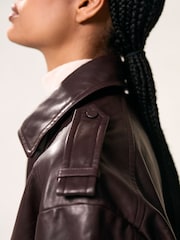 Reiss Aubergine Peyton Petite Oversized Leather Jacket - Image 5 of 9