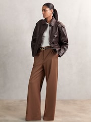 Reiss Aubergine Peyton Petite Oversized Leather Jacket - Image 9 of 9