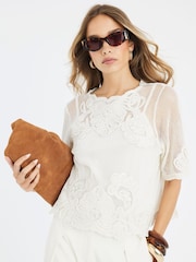 River Island Cream Mesh Broderie Shell Top - Image 2 of 4