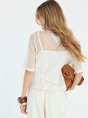 River Island Cream Mesh Broderie Shell Top - Image 4 of 4