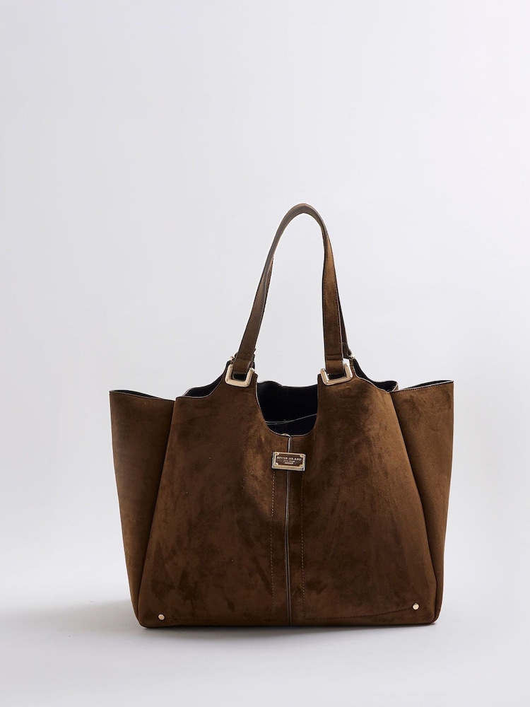 River Island Brown Suedette Slouch Bag - Image 1 of 6