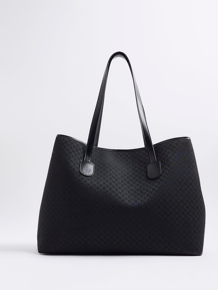 River Island Black Jacquard Monogram Shopper Bag - Image 2 of 6 River Island Black Jacquard Monogram Shopper Bag - Image 2 of 6