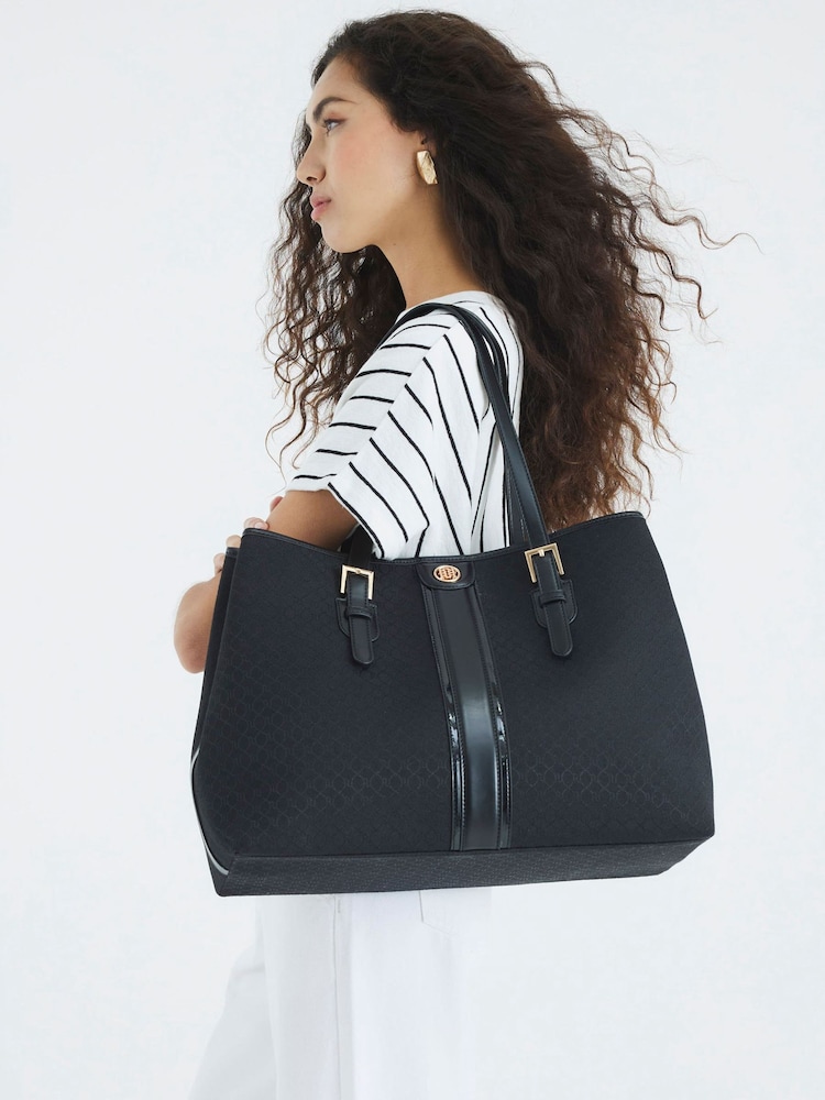 River Island Black Jacquard Monogram Shopper Bag - Image 6 of 6 River Island Black Jacquard Monogram Shopper Bag - Image 6 of 6