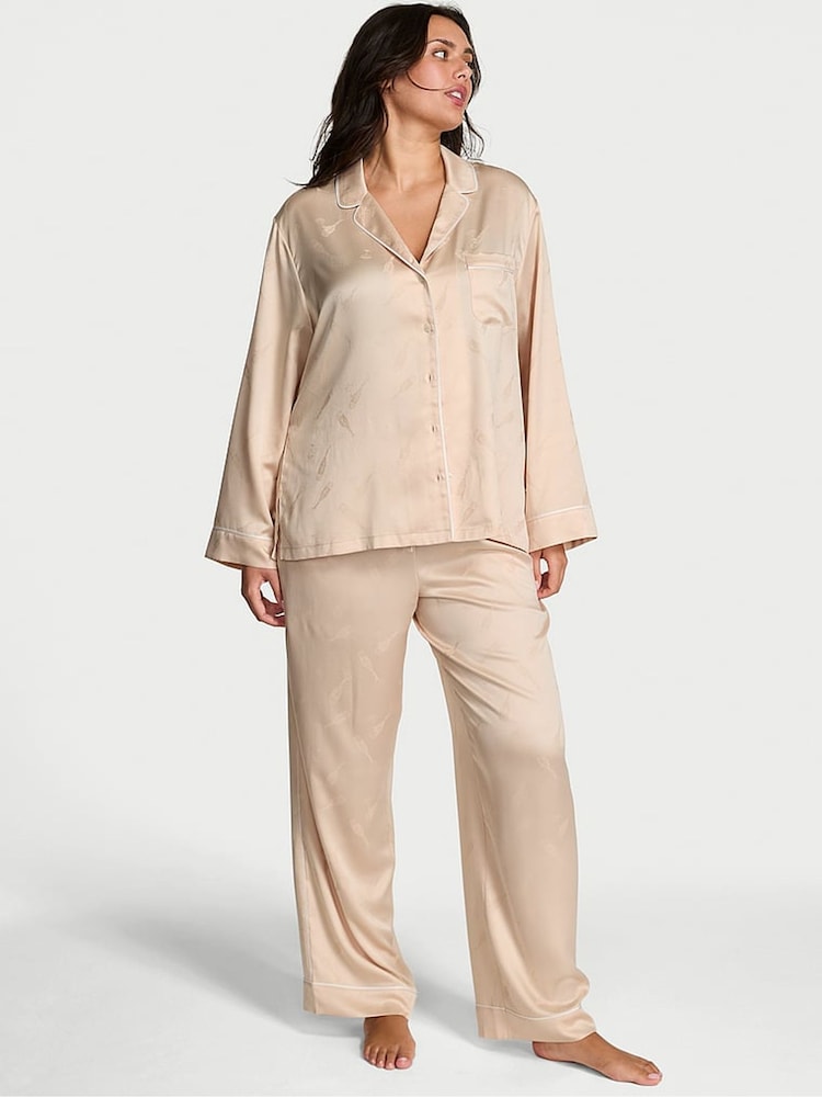 Victoria's Secret Nude Christmas Champagne Bottles Satin Long Pyjamas Set - Image 1 of 2 Victoria's Secret Nude Christmas Champagne Bottles Satin Long Pyjamas Set - Image 1 of 2