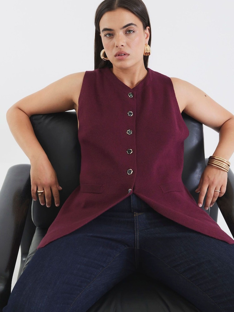 River Island Red Longline Knitted Waistcoat - Image 2 of 6 River Island Red Longline Knitted Waistcoat - Image 2 of 6