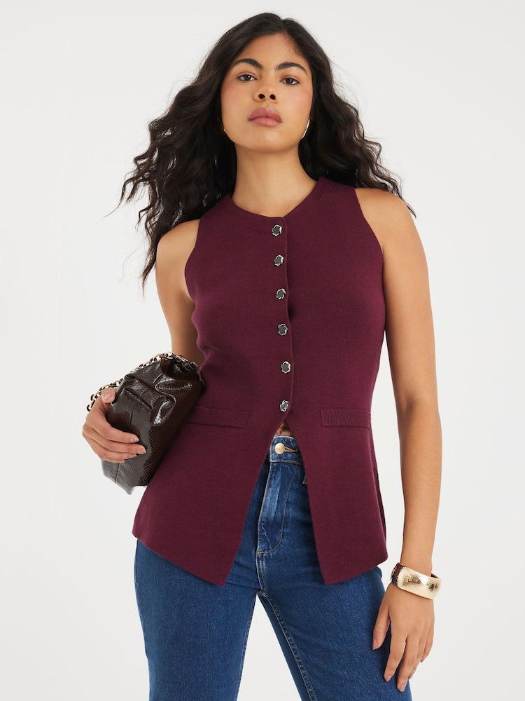River Island Red Longline Knitted Waistcoat - Image 6 of 6 River Island Red Longline Knitted Waistcoat - Image 6 of 6