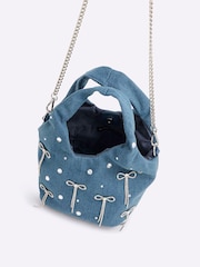 River Island Blue Diamante Denim Bow Grab Bag - Image 2 of 5