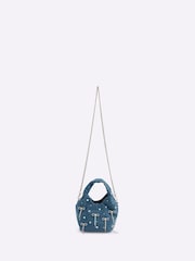 River Island Blue Diamante Denim Bow Grab Bag - Image 4 of 5