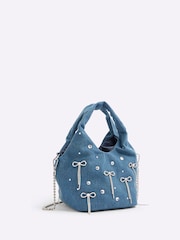 River Island Blue Diamante Denim Bow Grab Bag - Image 5 of 5